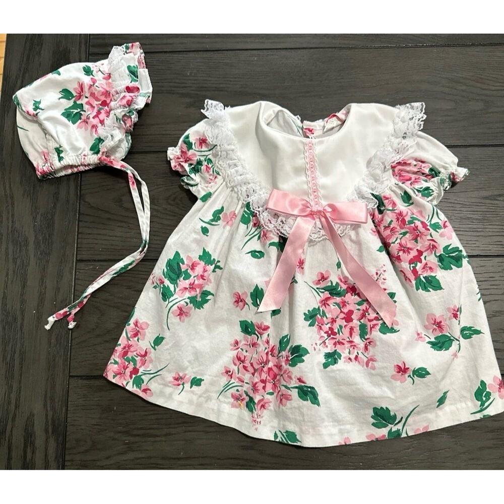 Vintage Sweet Treats Floral Dress and Matching Bonet 18m
